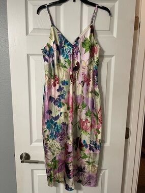 Express Floral Slip Midi Dress in Pink, Purple, Blue & Green